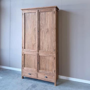Robuuste vitrinekast teak Roosendaal -  Glazen deuren, Ophalen of Verzenden, Nieuw