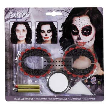 Make-up Day of the dead (make-up, 1 spons, 2 oogdecoraties, Verzenden, Nieuw
