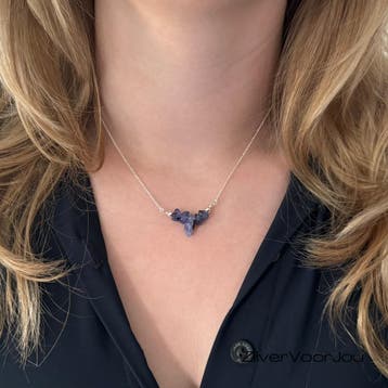Zilveren natuurlijke tanzaniet ketting, Verzenden, Nieuw, Zilver