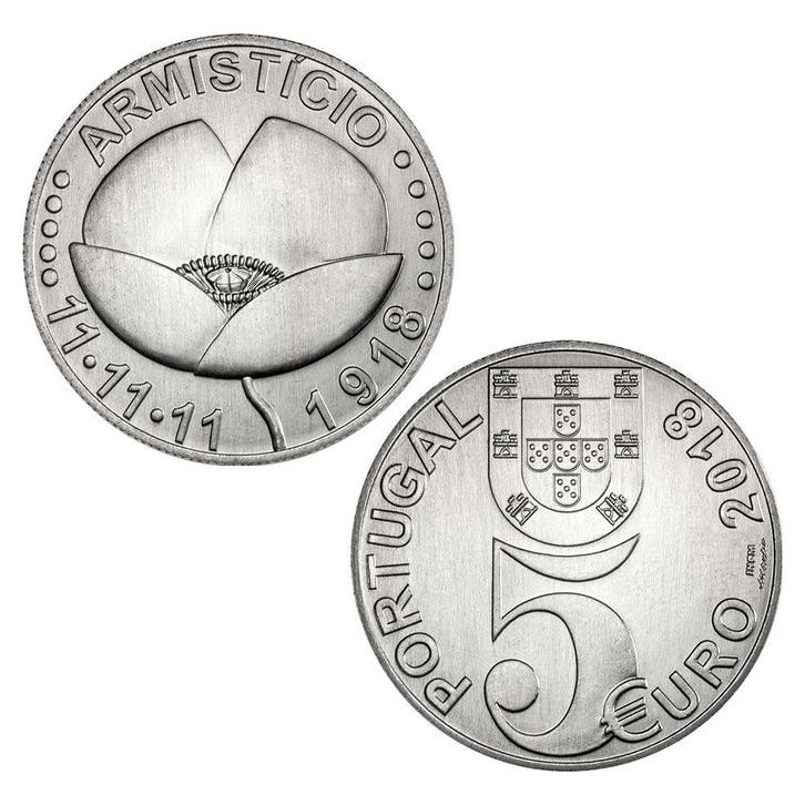 Portugal 5 Euro Wapenstilstand 2018, Postzegels en Munten, Munten | Europa | Euromunten, Verzenden