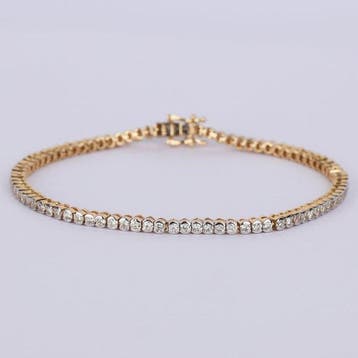 Tennis armband - 14 karaat Geel goud - 2.51ct. tw. Diamant, Sieraden, Tassen en Uiterlijk