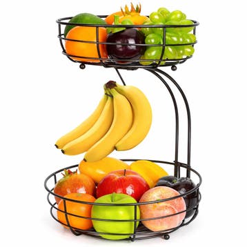 XEMM Fruitmand met Bananenhouder - 2-Laags Rond - Zwart, Verzenden, Nieuw