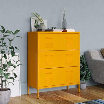 vidaXL Ladekast 80x35x101,5 cm staal mosterdgeel, Verzenden, Nieuw