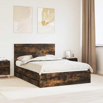 vidaXL Bedframe met lade Gerookt eiken 135 x 190 cm, Bruin, Verzenden, Nieuw, Twijfelaar