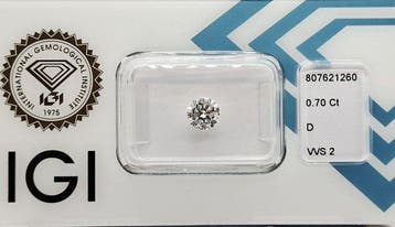 1 pcs Diamant (Natuurlijk) - 0.70 ct - Rond - D (kleurloos), Nieuw