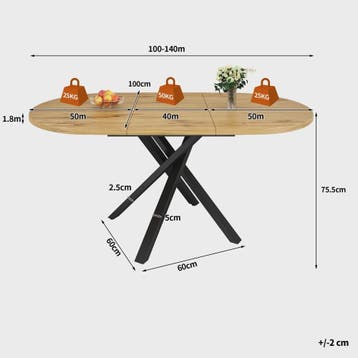 Uitschuifbare Ronde Eettafel met Marmerlook - 100-140cm - X-, Verzenden, Nieuw