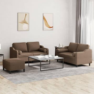 vidaXL 3-delige Loungeset met kussens stof bruin, Verzenden, 150 tot 200 cm, Nieuw, Stof