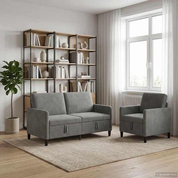 vidaXL Bankenset met opbergruimte 2 st Donkergrijs Polyester, Verzenden, Nieuw, Kunststof, Minder dan 150 cm