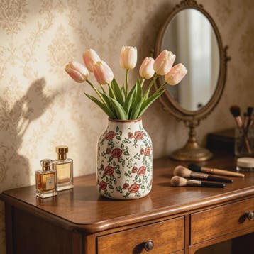 Handgemaakte Keramische Vaas met Vintage Chinese Bloemenprin, Verzenden
