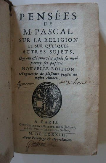 Blaise PASCAL - PENSEES. - 1683