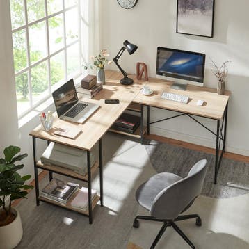 Bureau Klirurud L-vormig of recht bureau eikenkleurig en zwa, Verzenden, Nieuw