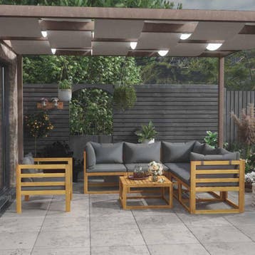 vidaXL 7-delige Loungeset met kussens massief acaciahout, Verzenden, Nieuw, Hardhout, Loungeset