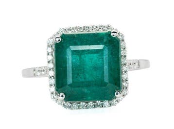 Zonder minimumprijs - Ring - 14 karaat Witgoud, Groen, Sieraden, Tassen en Uiterlijk, Ringen, Nieuw