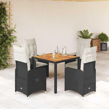 vidaXL 5-delige Bistroset met kussens poly rattan zwart, Tuin en Terras, Verzenden, Nieuw, 4 zitplaatsen