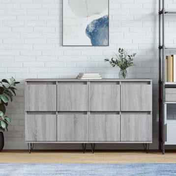 vidaXL Dressoirs 2 st bewerkt hout grijs sonoma eikenkleurig, Huis en Inrichting, Kasten | Dressoirs, Verzenden, Nieuw, 50 tot 100 cm