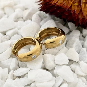 8 Karaat oorringen met zirconia; Ø 14,9 mm (Oorbellen), Sieraden, Tassen en Uiterlijk, Oorbellen, Gebruikt, Geel, Ophalen of Verzenden