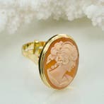 Zilver, Verguld - Ring - Handgesneden camee, Antiek en Kunst