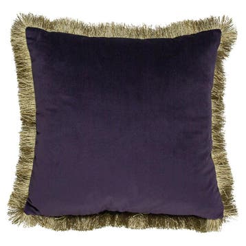 kussen fluweel gouden franjes plum 45x45cm, Verzenden, Nieuw