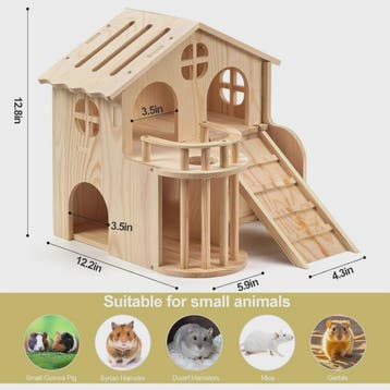 Dubbel Laags Houten Hamsterhuis met Hooirack en Antislip Tra, Dieren en Toebehoren, Verzenden, Nieuw