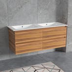 Hangend wastafelmeubel eiken kleur120cm met wasbak, Verzenden, Nieuw