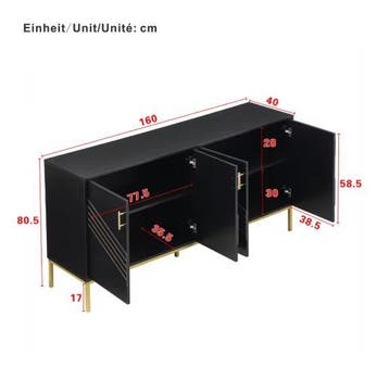 Zwart Dressoir 160 cm – Moderne Opbergkast met 4 Deuren, Verzenden, Nieuw