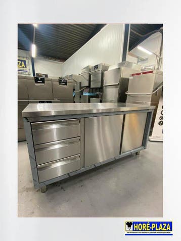 Horeca Werktafel RVS 1600 x 700 mm | 3 lades + 2 deuren DEMO, Nieuw zonder verpakking, RVS Meubilair