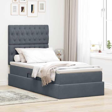 vidaXL Opslag bed met matras Donkergrijs 100 x 200 cm, Eenpersoons, Verzenden, Nieuw, Stof