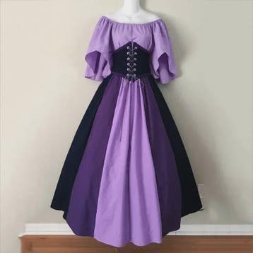 Middeleeuwse Retro Jurk met Contrastkleuren en Off-Shoulder, Verzenden