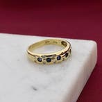 Gouden ring met saffier en diamant; 0,12 ct., Sieraden, Tassen en Uiterlijk, Ringen, 18 tot 19, Gebruikt, Overige kleuren, Ophalen of Verzenden