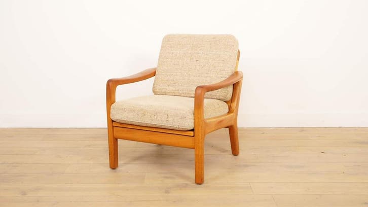 Vintage lounge fauteuil | Teak | Creme | Juul Kristensen, Huis en Inrichting, Fauteuils, Ophalen of Verzenden