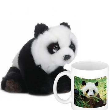 Cadeauset panda knuffel - pluche - 15 cm - beker - 300 ml, Verzenden, Nieuw