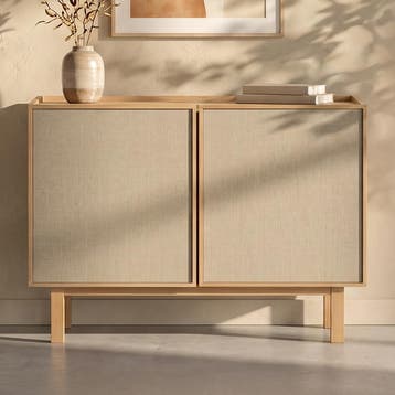 *WOONWINKEL* Kastje Eiken Met Stoffen Deuren 90 Cm, Huis en Inrichting, Kasten | Dressoirs, Verzenden, Nieuw