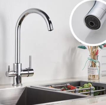 Zwarte 3-Weg Keukenkraan Messing – Warm Koud + Waterfilter, Verzenden, Nieuw