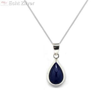 Zilveren ketting met druppelhanger lapis lazuli blauw, Verzenden, Nieuw, Zilver