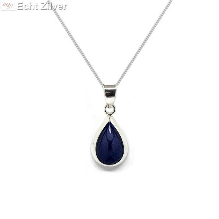 Zilveren ketting met druppelhanger lapis lazuli blauw, Sieraden, Tassen en Uiterlijk, Kettingen, Nieuw, Verzenden