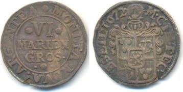 6 Mariengroschen Muenzstaette Kirchstapel 1672 Bentheim T..., Verzenden