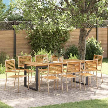 vidaXL Tuin eettafelset 9 st Beige Massief Acaciahout, Verzenden, Nieuw, Meer dan 8 zitplaatsen