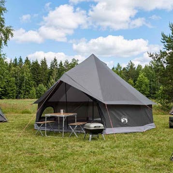 vidaXL Tipi Tent 12-persoons Bruin Grijs Polyester en staal, Caravans en Kamperen, Verzenden, Nieuw, Tot en met 2