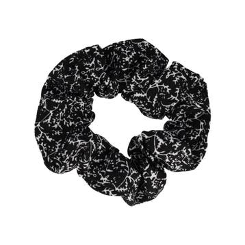 Haarelastiek Scrunchie – Bloemen Bloesem Patroon – Zwart, Nieuw