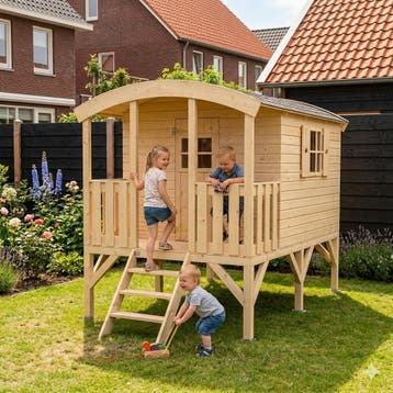 Houten speelhuis op poten 16mm met balkon pipowagen Ivy P..., Ophalen of Verzenden, Nieuw