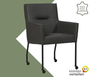 Leren eetkamerstoel met wieltjes en armleuning Lucky -, Huis en Inrichting, Bohemian, Industrieel, Modern, Scandinavisch, Nieuw