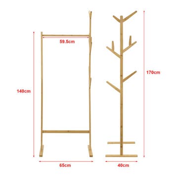 [en.casa] Bamboe kledingrek Nordreisa met kapstok 65x40x170, Verzenden, Nieuw