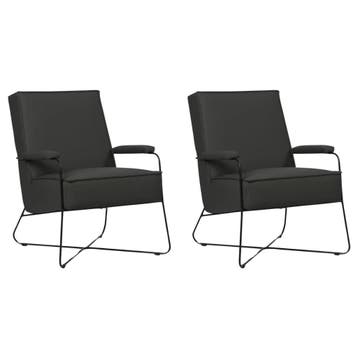Set van 2 Leren fauteuils Hope - Toledo Antracite, Nieuw, Ophalen of Verzenden, 50 tot 75 cm, Leer