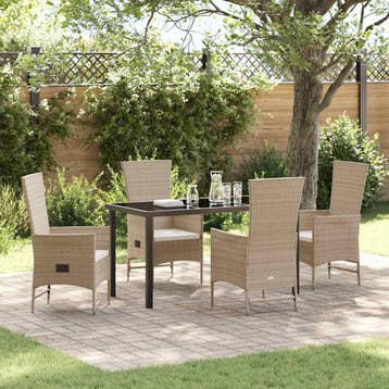 vidaXL Tuin eettafelset met kussen 5 pcs Beige poly rattan, Verzenden, Nieuw, Rotan, 5 zitplaatsen