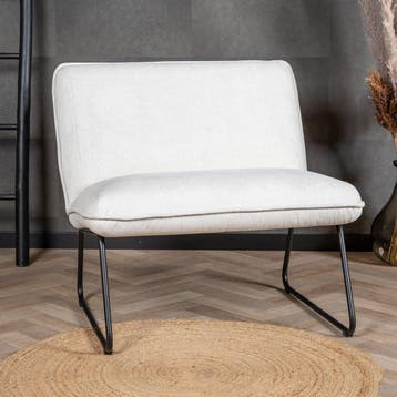 50% Korting: Scandinavische fauteuil Merle off white stof, Ophalen, Zo goed als nieuw, Stof, Scandinavisch, Modern