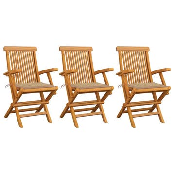 vidaXL Opklapbare stoelen met beige kussens, 3 stuks,, Tuin en Terras, Verzenden, Nieuw