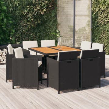 vidaXL 9-delige Tuinset met kussens poly rattan zwart, Verzenden, Nieuw, Tuinset