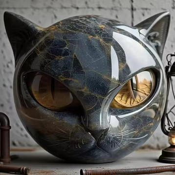 Zwart Kattenbeeldje van Hars met Marmeren Textuur, Verzenden, Nieuw