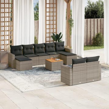 vidaXL 10-delige Loungeset met kussens poly rattan grijs, Verzenden, Nieuw, Loungeset