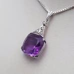 Zilver, Art Deco, Amethist(Getest) - Ketting met hanger - +